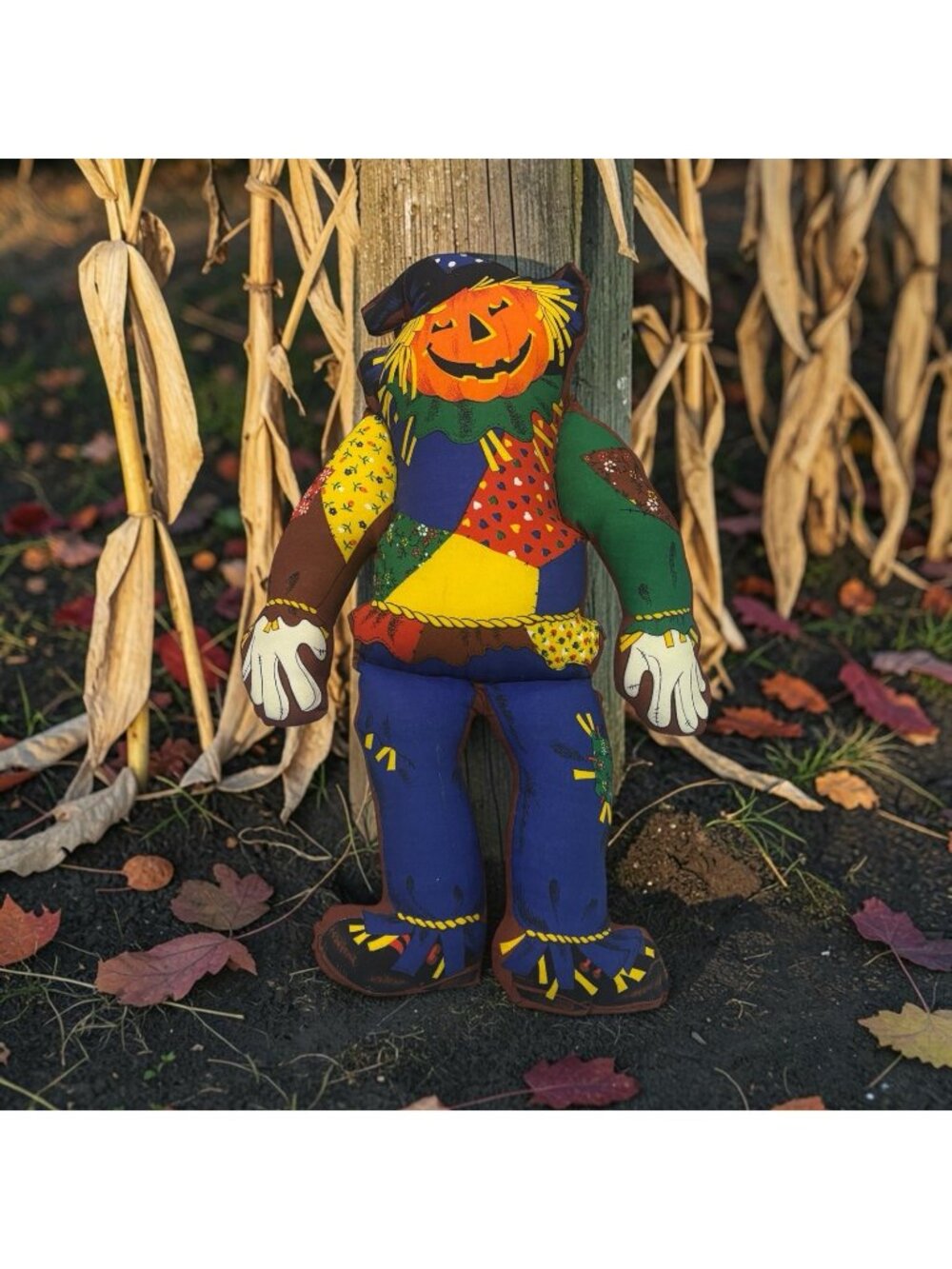 Vintage Halloween Scarecrow Fabric Pillow Decor Jack-O-Lantern Handmade Kitchy
